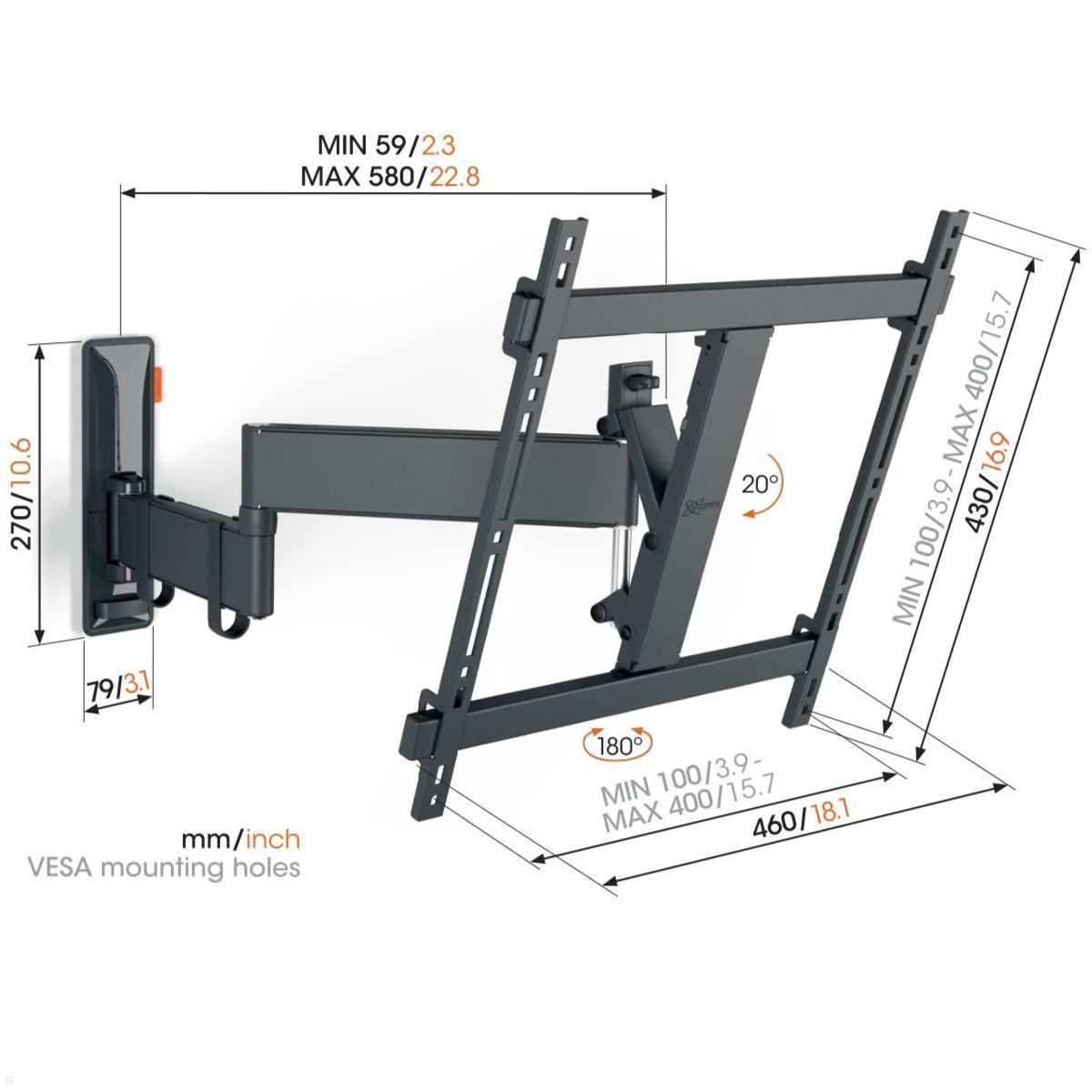 Vogels COMFORT TVM 3445B schwenkbare TV Wandhalterung 32-65 Zoll, schwarz, Maße