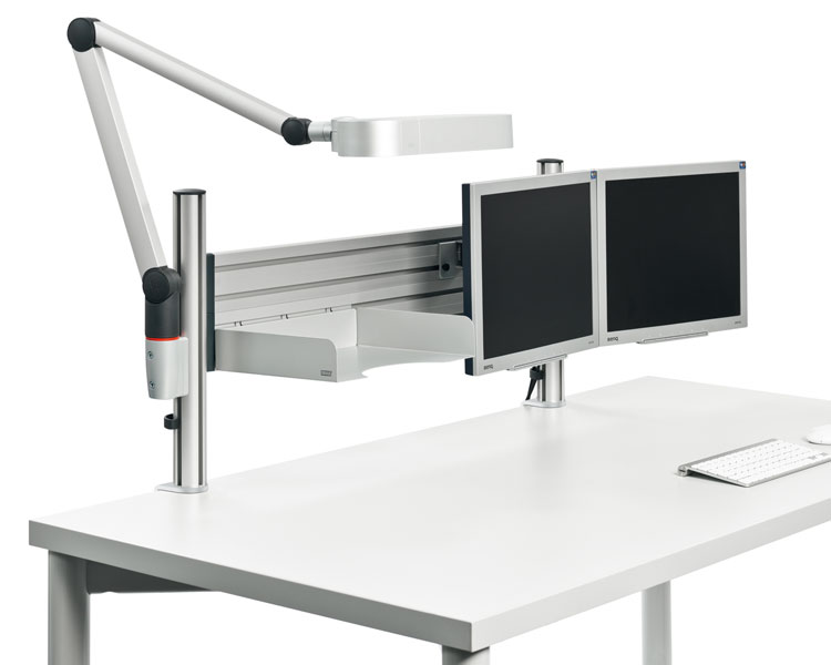 Novus Office Professional Set with monitor mounts, office lighting, slatwall