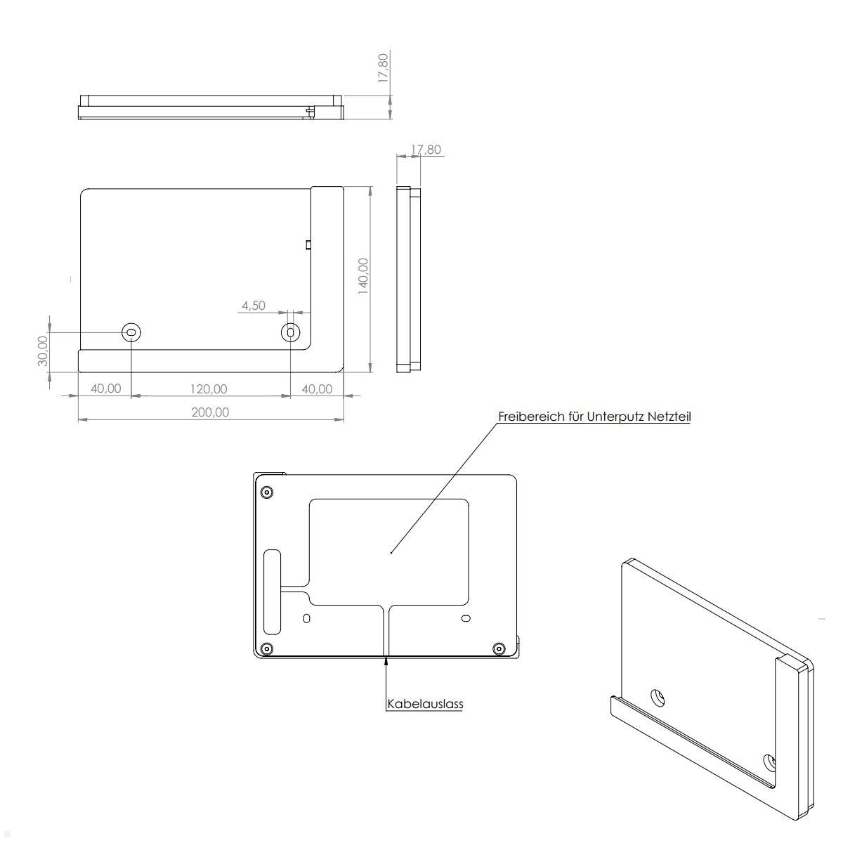 TabLines TWP009W Wandhalterung für Apple Air 2 9.7, weiß, Zeichnung ohne Tablet