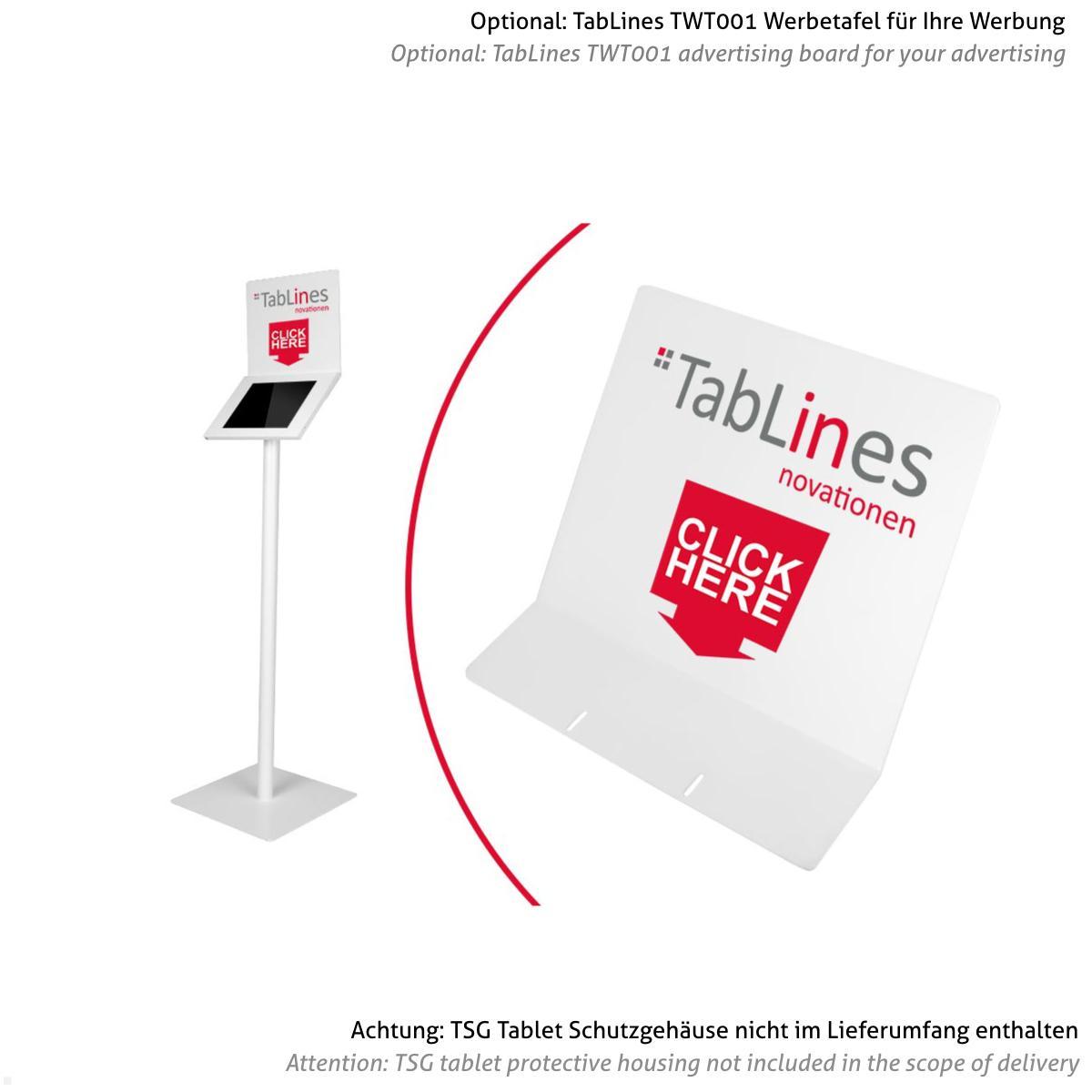 TabLines TBS009E Tablet Bodenständer mit VESA Neigungsmodul, optionale Werbetafel