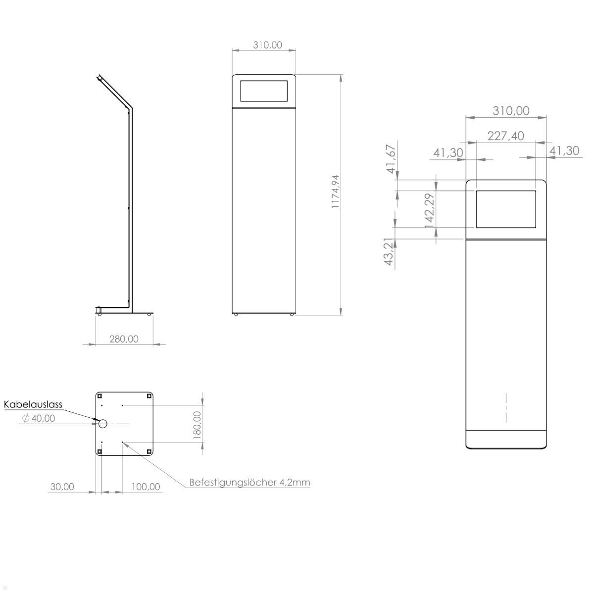 TabLines TBS106 Design Tabletständer quer mit Akku Samsung Tab A8 10.5 (2022), technische Zeichnung