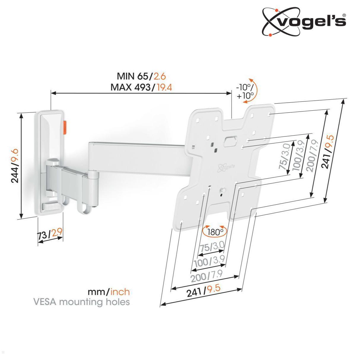 Vogels COMFORT TVM 3245W schwenkbare TV Wandhalterung 19 - 43 Zoll, weiß Bemaßung