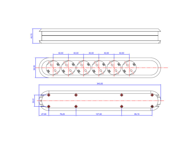 Bachmann SMART 6x Steckdosenleiste ohne Zuleitung (381.246K) Maße