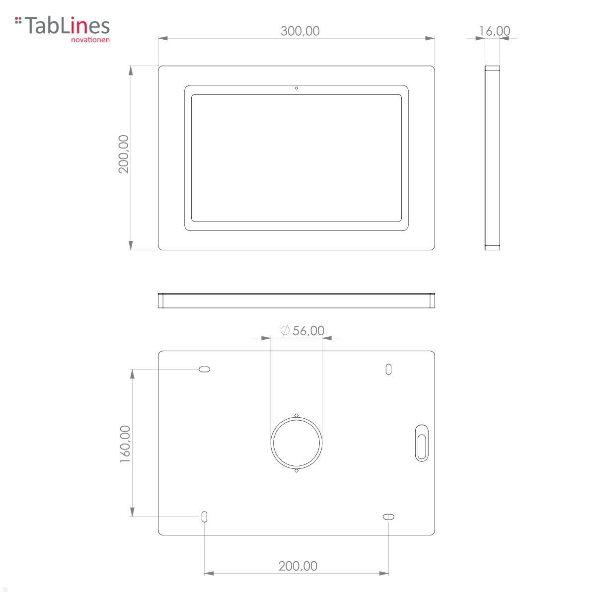 TabLines TWH036B Tablet Wandhalterung für Samsung Tab A8 10.5 (2022), schwarz technische Zeichnung