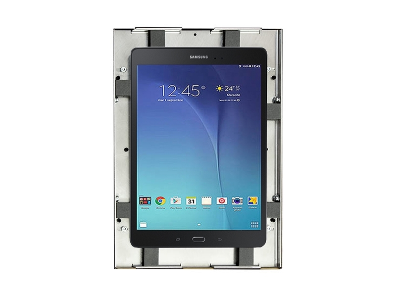 TabLines TWE029O Tablet Wandeinbau für Samsung Tab E 9.6, Eiche Frontseite ohne Rahmen