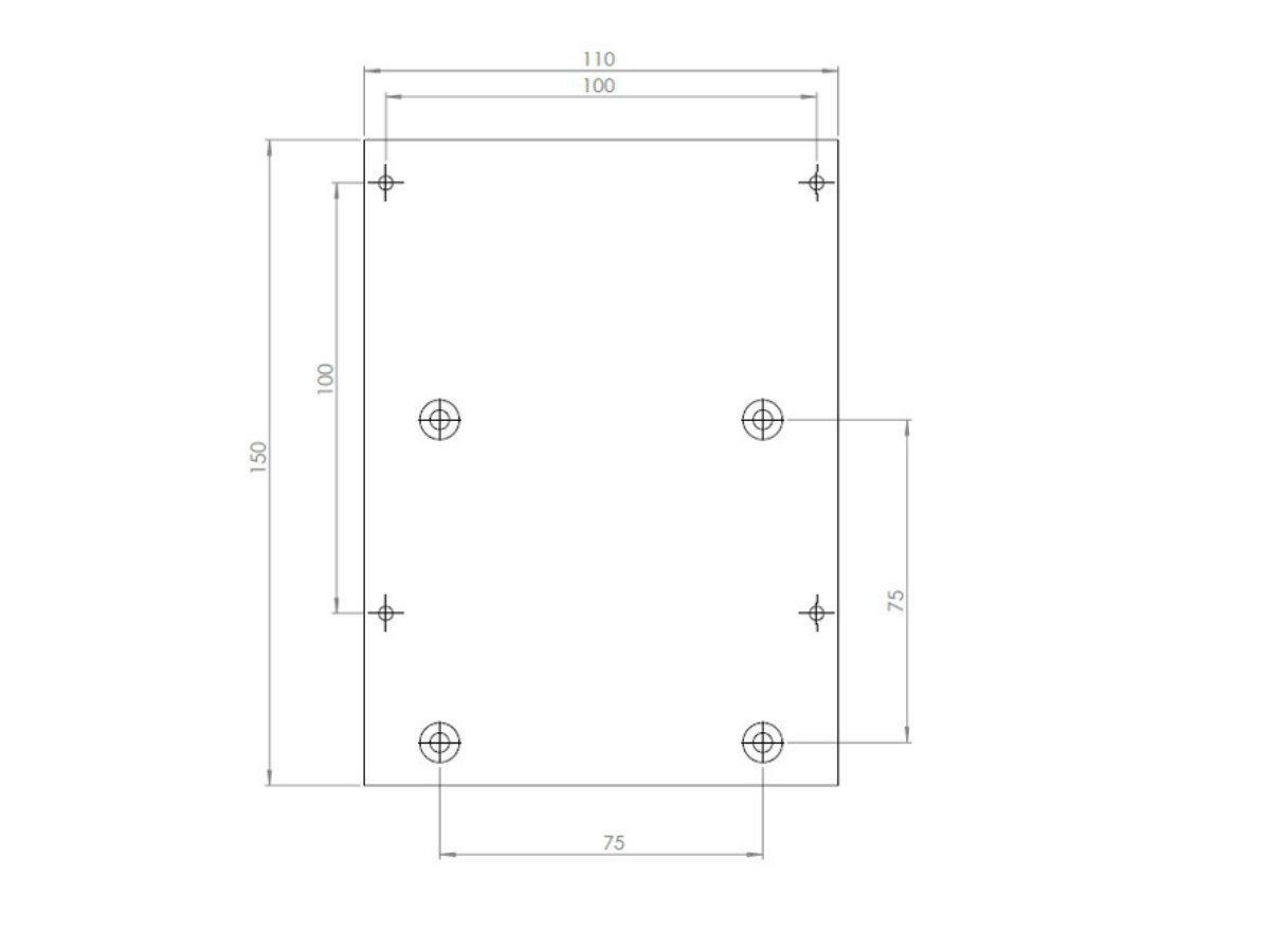 MonLines V008 VESA Adapter 75x75 auf 100x100mm für Samsung S24F356F technische Zeichnung