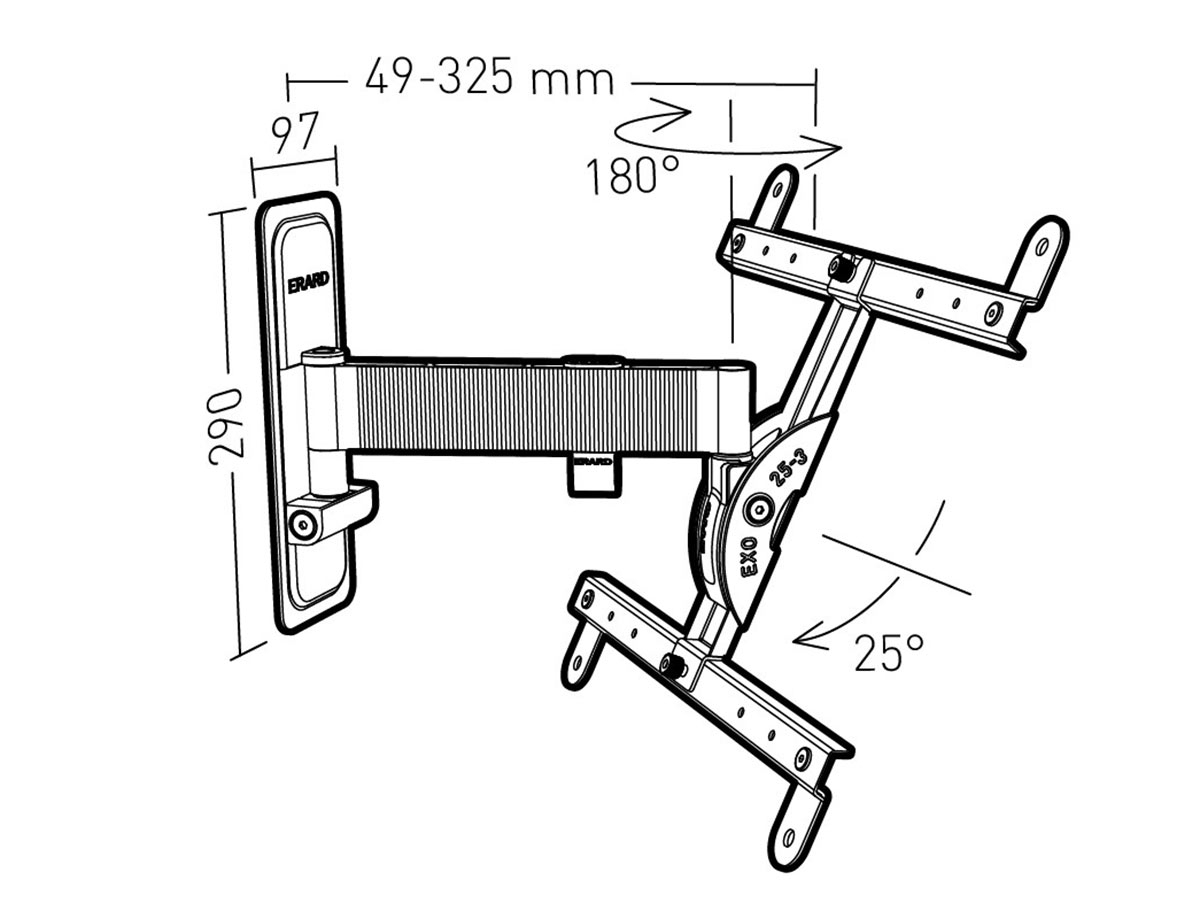 Erard EXO 400TW2 schwenkbarer Monitor Wandhalter 30-65 Zoll, Aluminium Maße