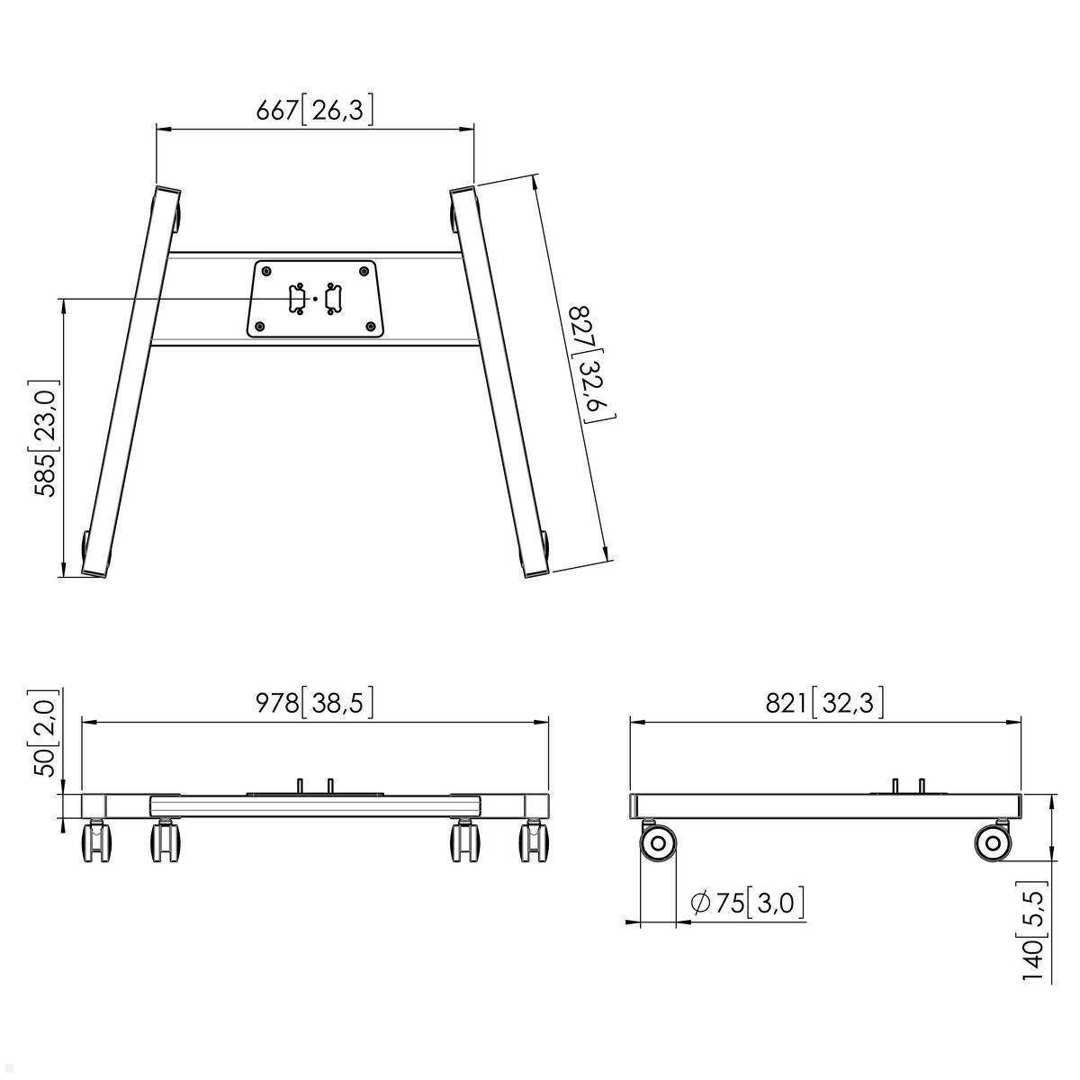 Vogels Connect-it PFT 8520 Display-Wagenrahmen, silber, Zeichnung Maße