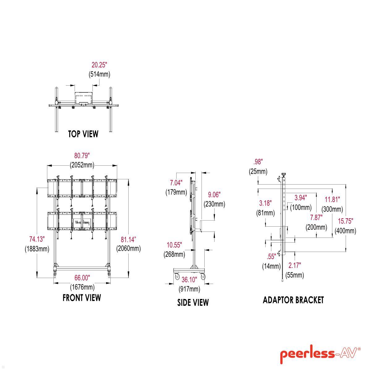 peerless DS-C560-2X2 portabler Videowand-Wagen