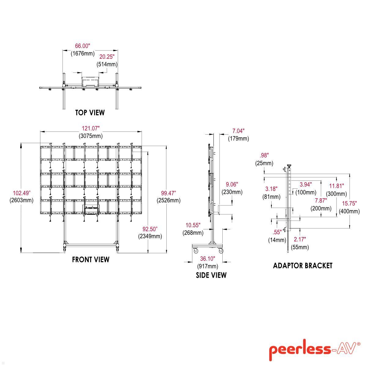 peerless DS-C555-4X2 portabler Videowand-Wagen