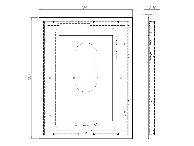 TabLines TWE047S Tablet Wandeinbau Samsung Tab A 10.1 silber Zeichnung