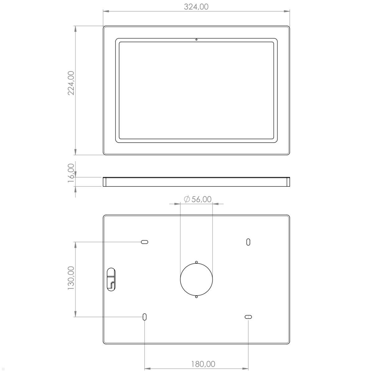 TabLines TWH038W Tablet Wandhalterung für Samsung Tab S7+ 12.4, weiß, technische Zeichnung