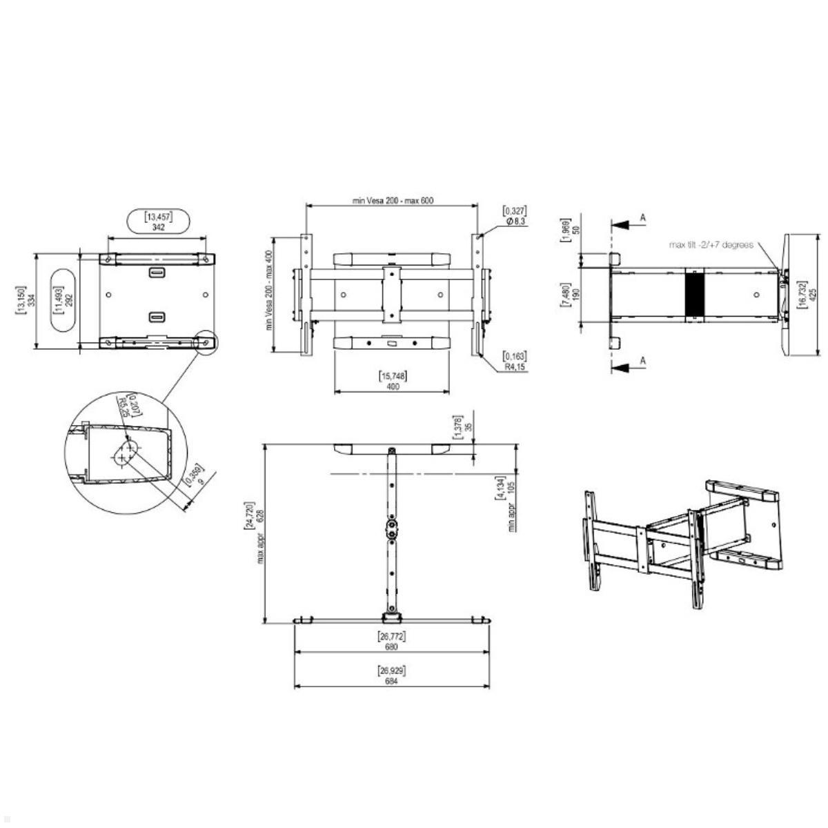 SMS ICON WH 3D TV Wandhalterung schwenkbar (C181U001-1A) schwarz Maße