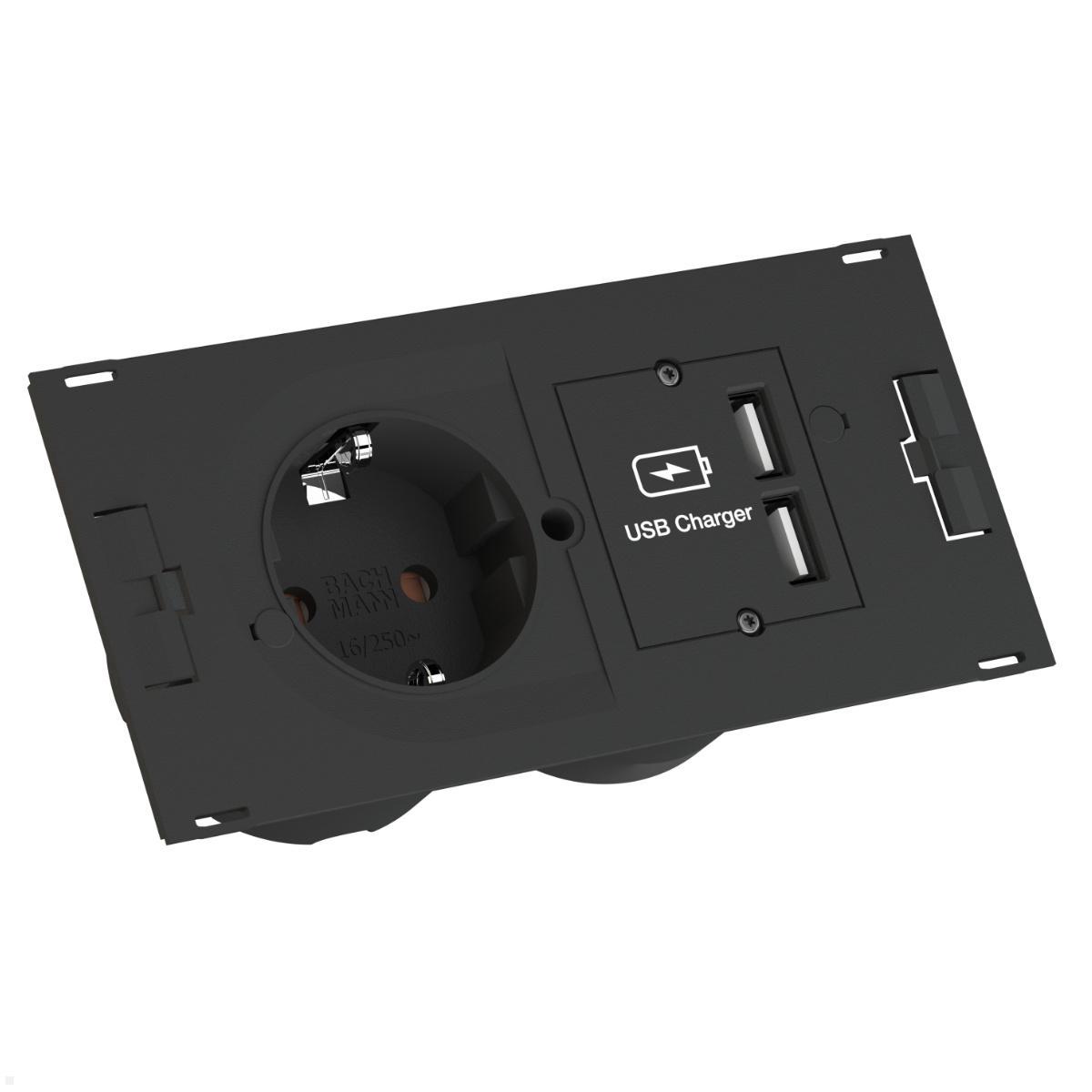 Bachmann DUE Steckdose USB-Charger A/A, Deckel, Edelstahl (929.040DE), Steckdoseneinheit