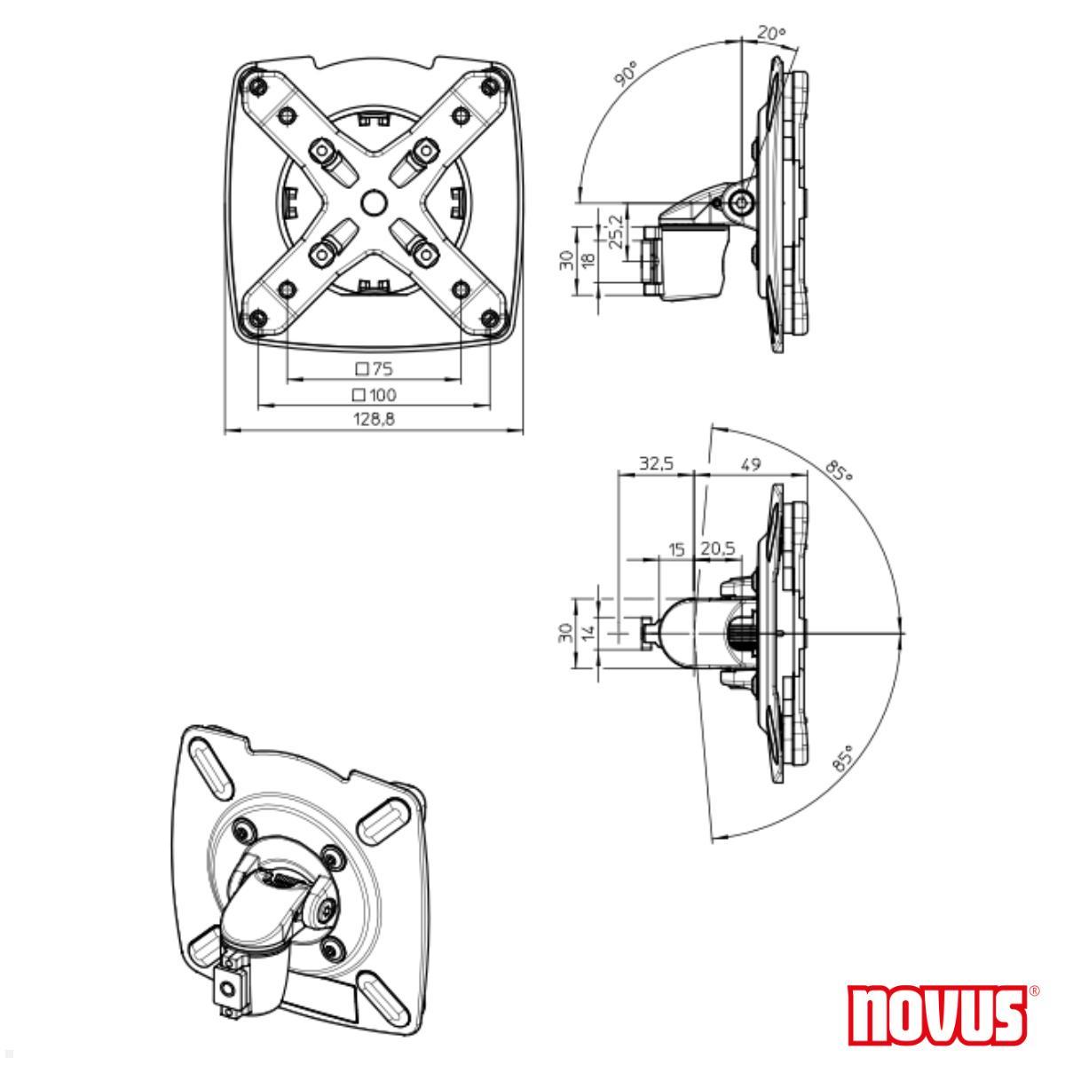 Novus MY one SW Monitorhalter für Slatwall, silber (910+1079+000) technische Zeichnung MY Fix 2.0