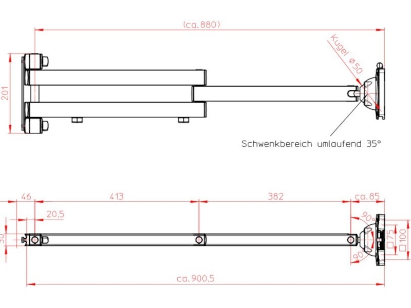 Novus TSS Faltarm III XL 900 Maße