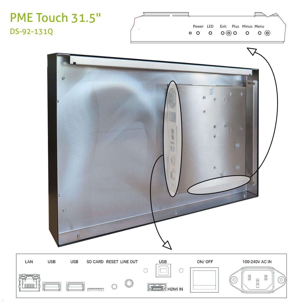 Distec BLO-Line A1 Brandschutz Monitor 31.5 Zoll PME Touch quer (DS-92-131Q) Anschlüsse