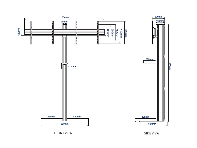 B-Tech BTF845/BS System X Dual VC Monitorständer 47"-55" Maße