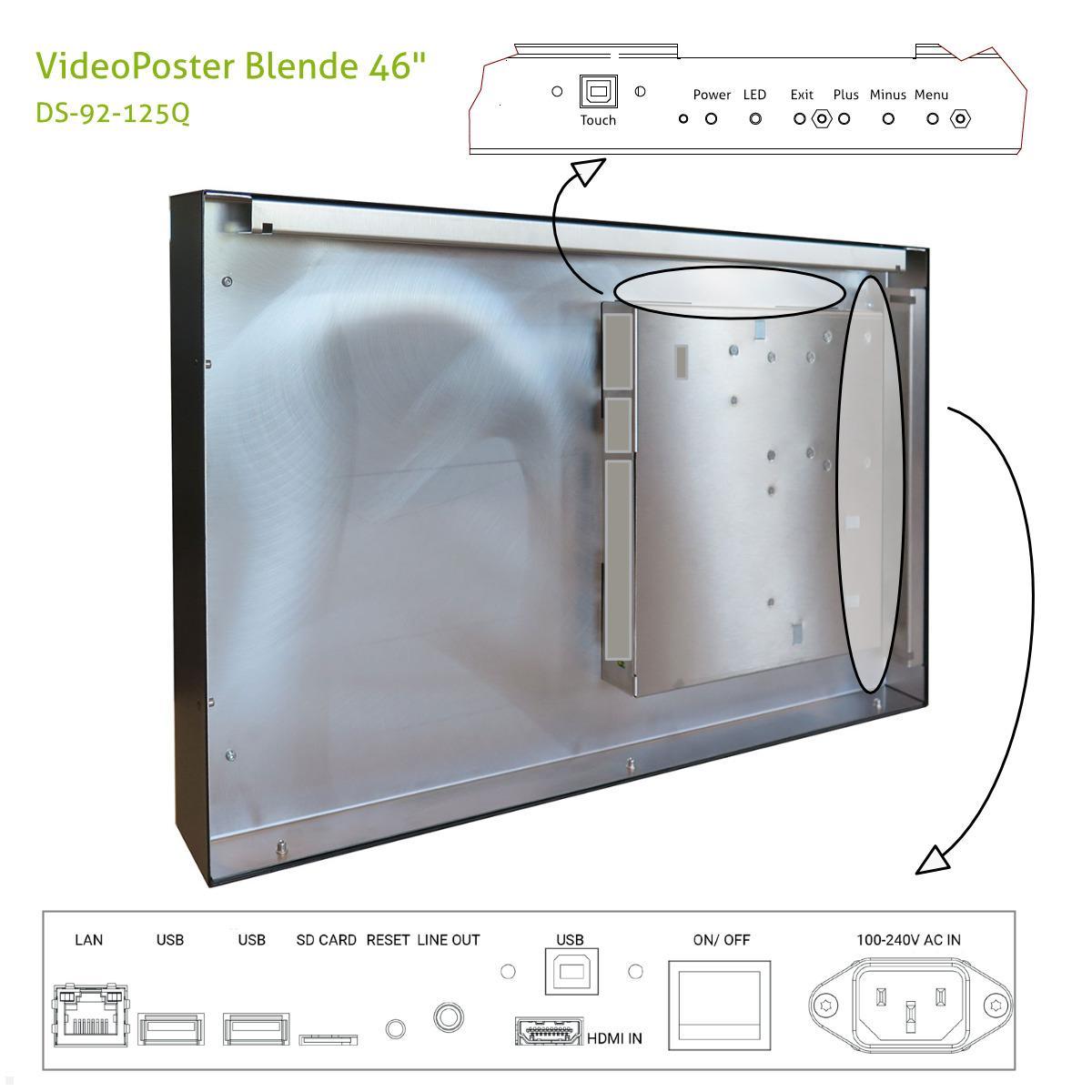 Distec BLO-Line A1 Brandschutz Monitor 46 Zoll VideoPoster Blende quer (DS-92-125Q) Anschlüsse