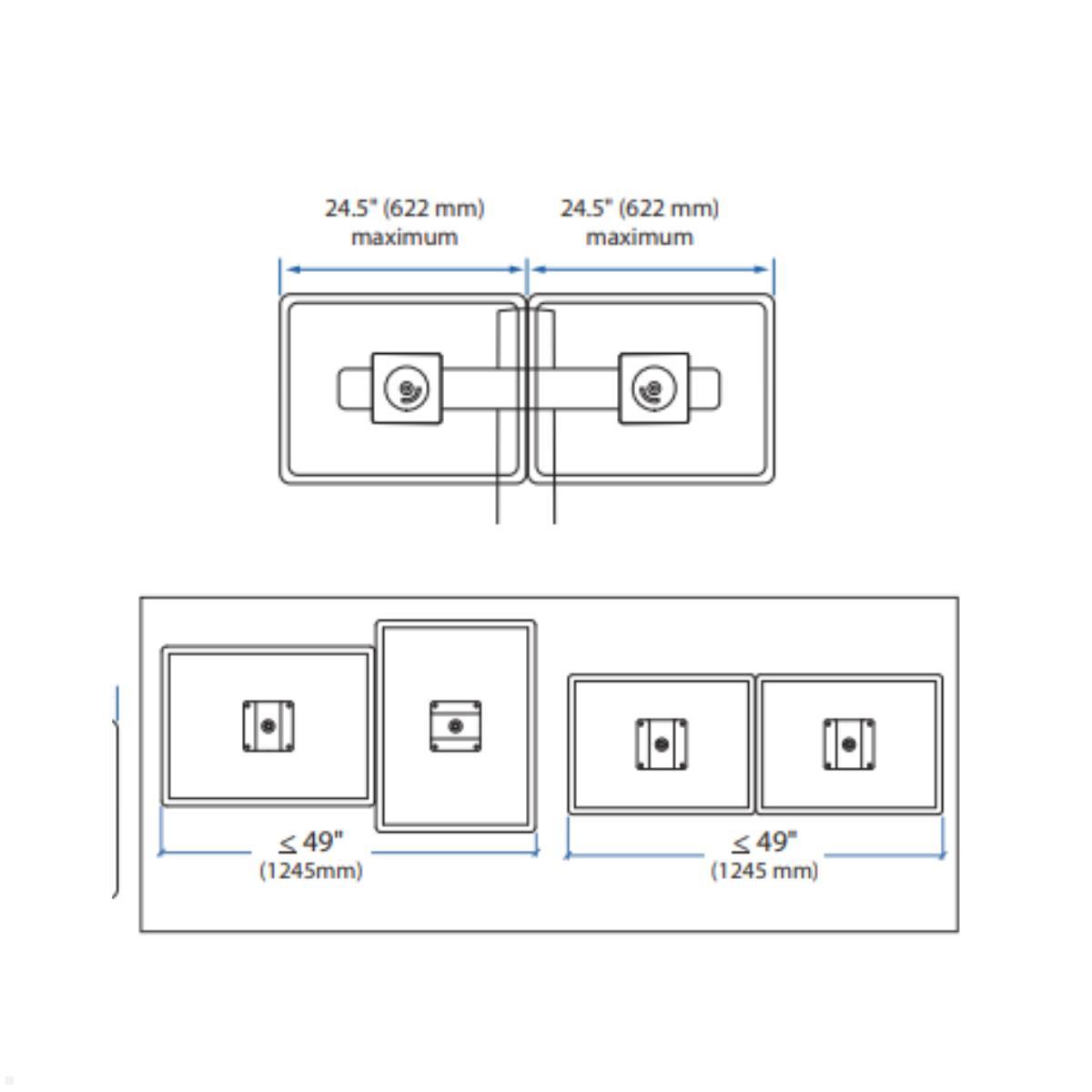 Ergotron WorkFit-A Dual Monitor Tischhalterung mit Arbeitsfläche (24-316-026), Skizze