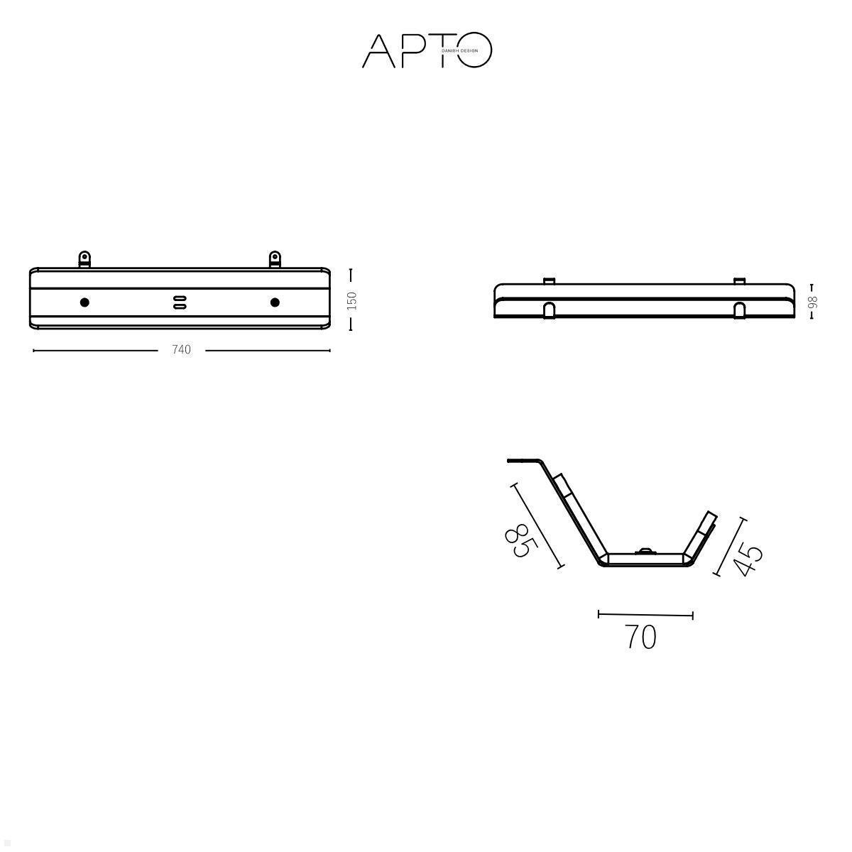 APTO FELT Cabletray Filz Kabelkanal Schreibtisch 740 mm, anthrazit technische Zeichnung