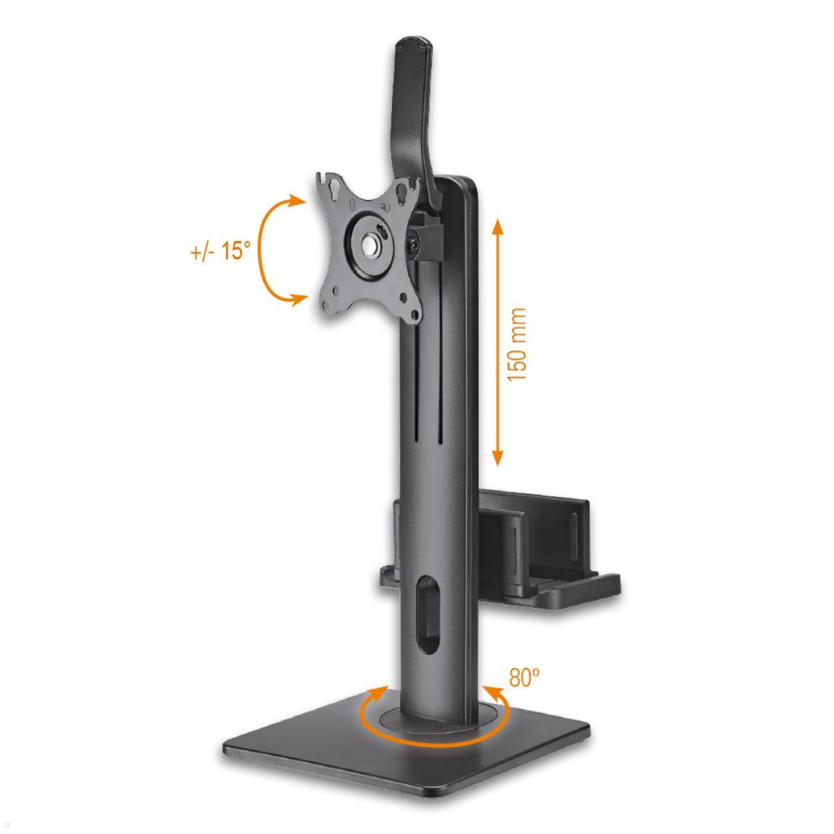 MonLines MTS400B Tisch Monitorständer bis 32 Zoll mit Mini PC Halter, drehbar, höhenverstellbar, neigbar