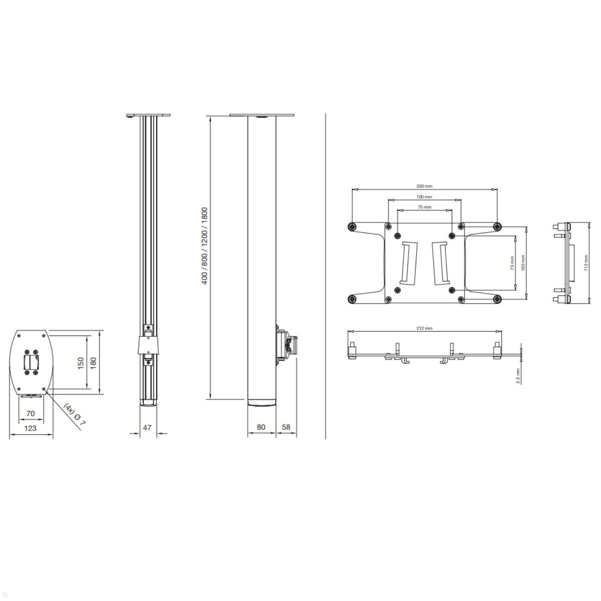 SMS Flatscreen CL ST Monitor Deckenhalterung 1200mm (FS061008-P0) Maße