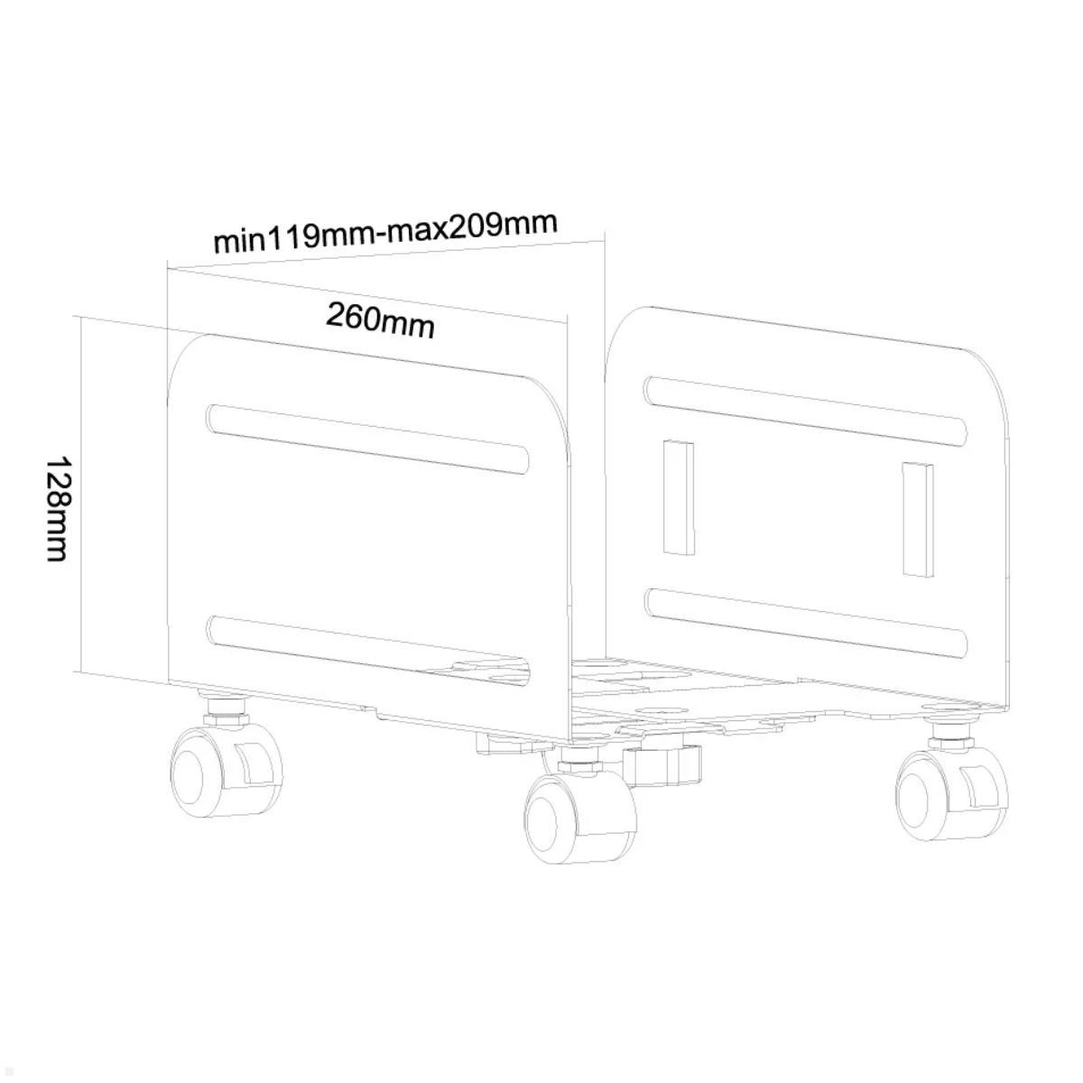 Neomounts CPU-M100BLACK mobile PC Halterung, schwarz, technische Zeichnung