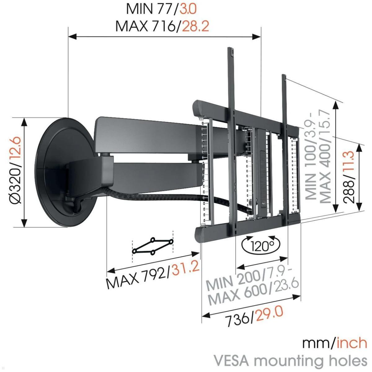 Vogels SIGNATURE TVM 7675P elektrische TV Wandhalterung RS-232 40-77 Zoll, Abmessungen