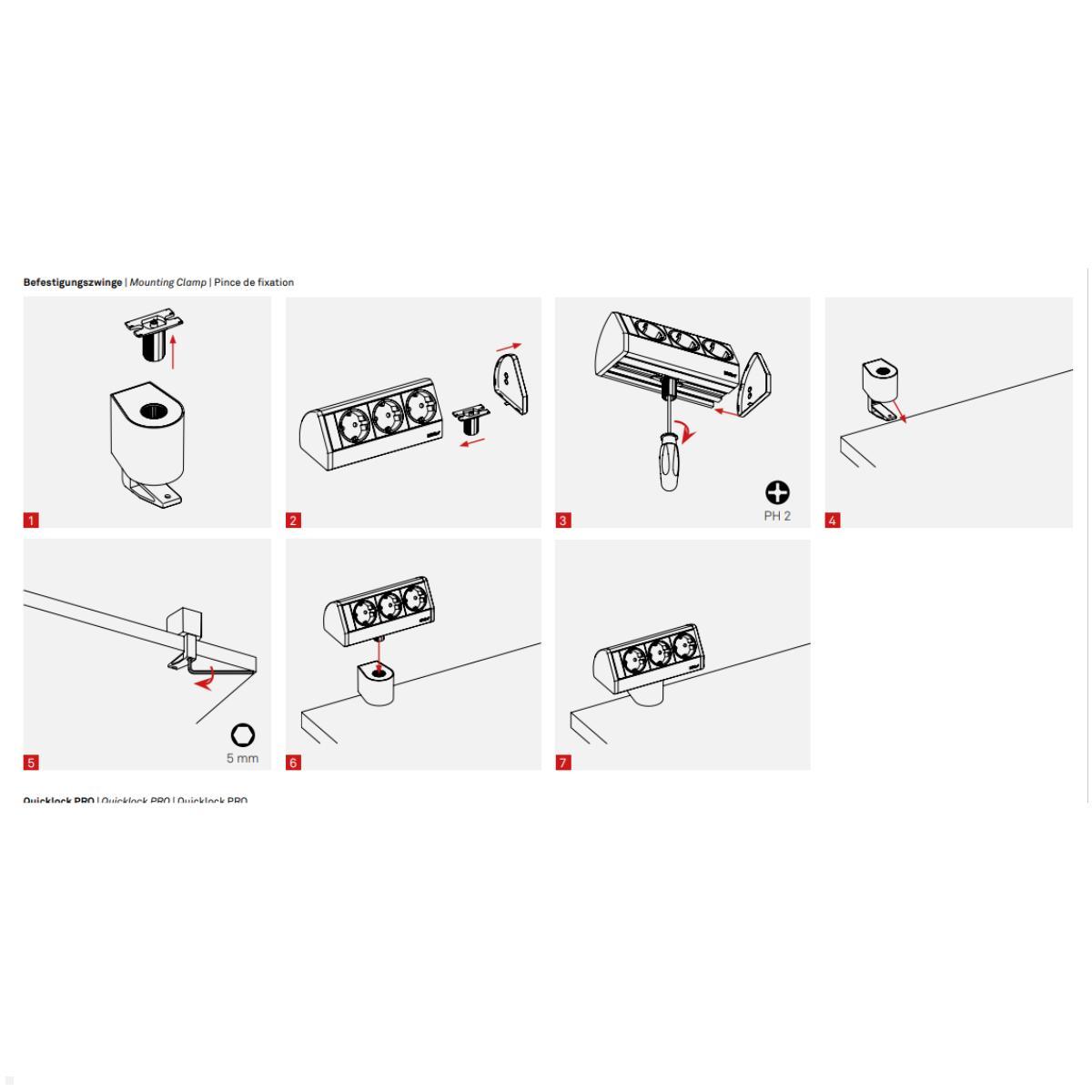 EVOline Dock DATA SMALL 3-fach Steckdose mit Befestigungszwinge, Montage