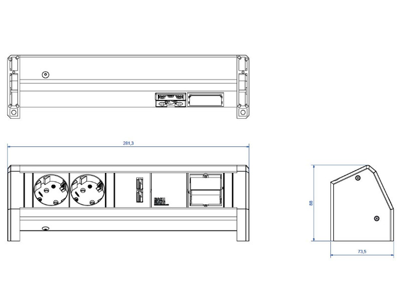 Bachmann DESK 1 3x Steckdose 1x HDMI 1x CAT6 902.0001 Maße