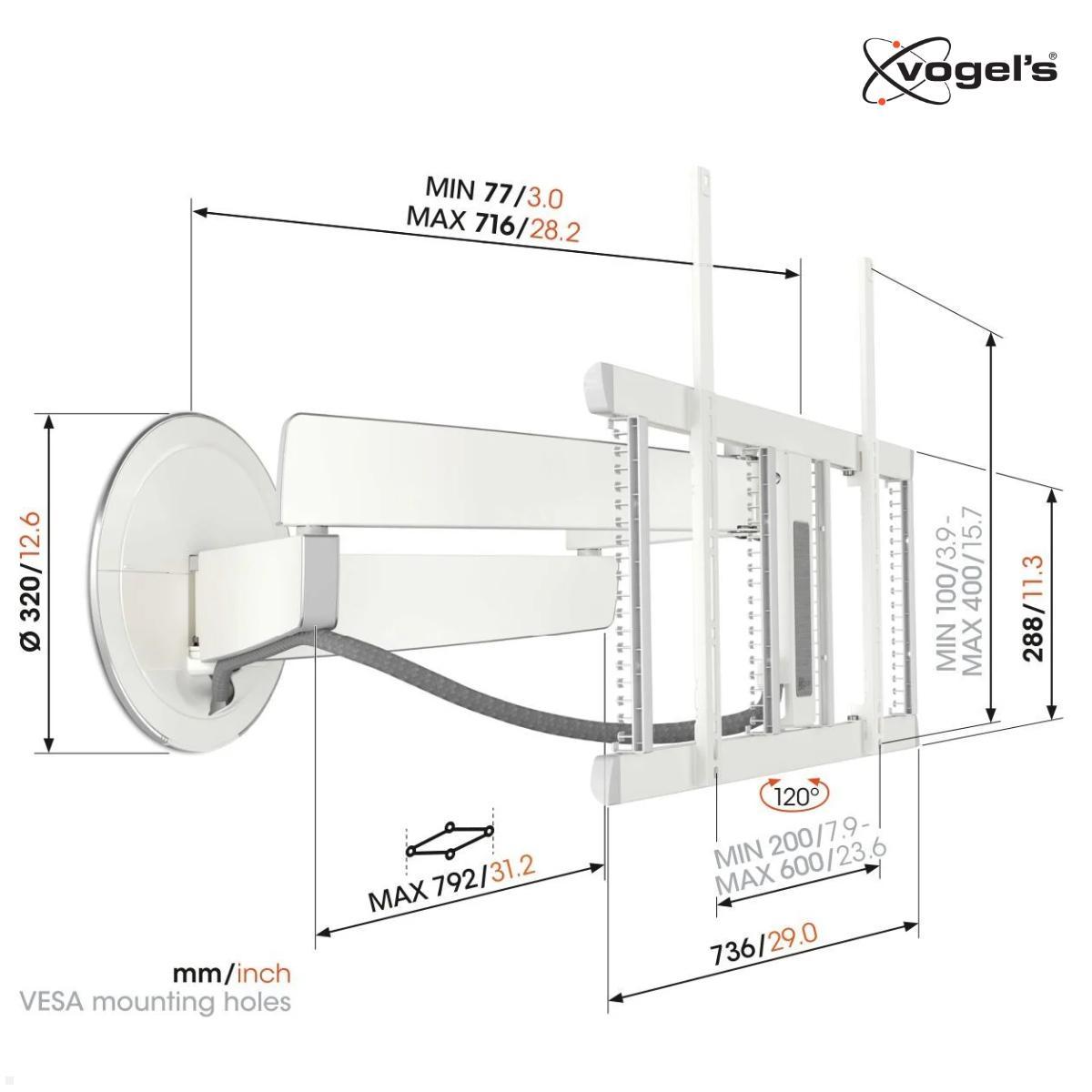 Vogels SIGNATURE TVM 7675W elektrische TV Wandhalterung 40-77 Zoll, weiß technische Zeichnung