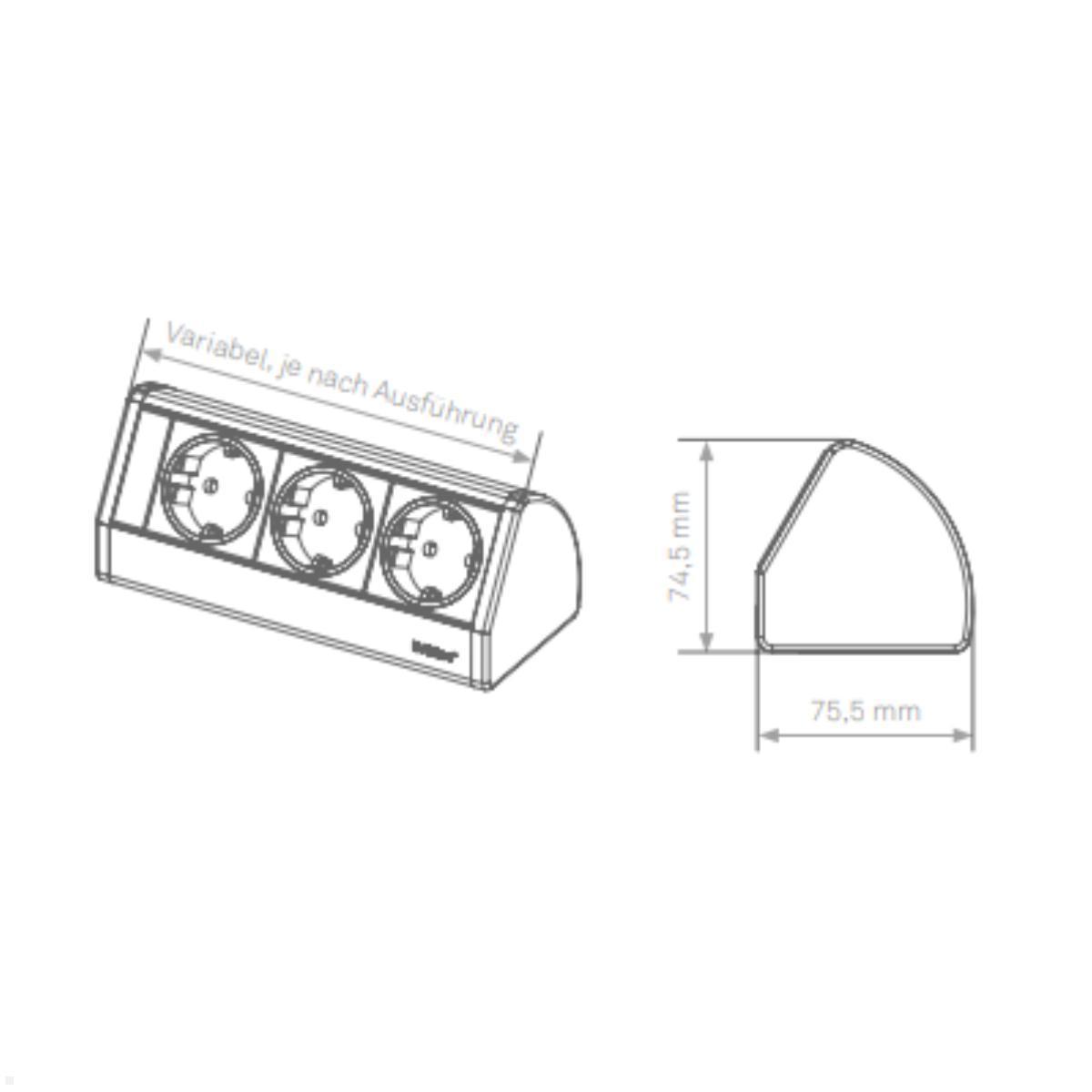 EVOline Dock small 3-fach Steckdose mit Befestigungszwinge, Skizze