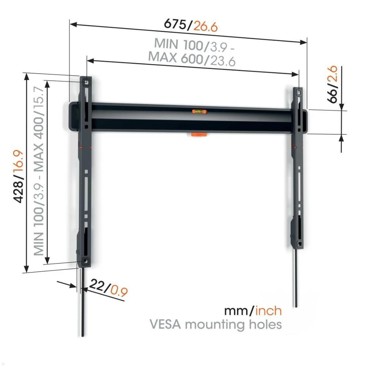 Vogels COMFORT TVM 3605 flache TV Wandhalterung 40 - 100 Zoll, schwarz technische Zeichnung