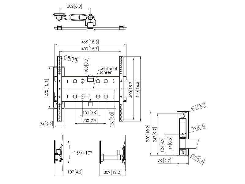 Vogels PFW 3030 Monitor Wandhalter schwenkbar DS Maße