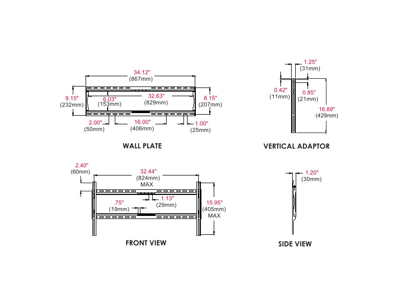 peerless SF660 SmartMount Wandhalter Zeichnung