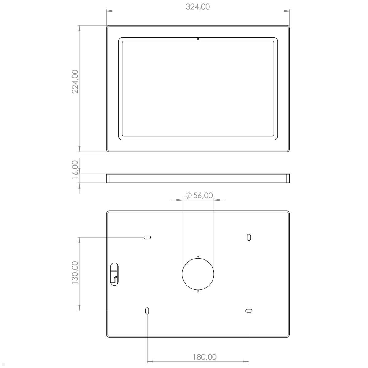 TabLines TWH037S Tablet Wandhalterung für Samsung Tab S7 FE 12.4, silber, technische Zeichnung