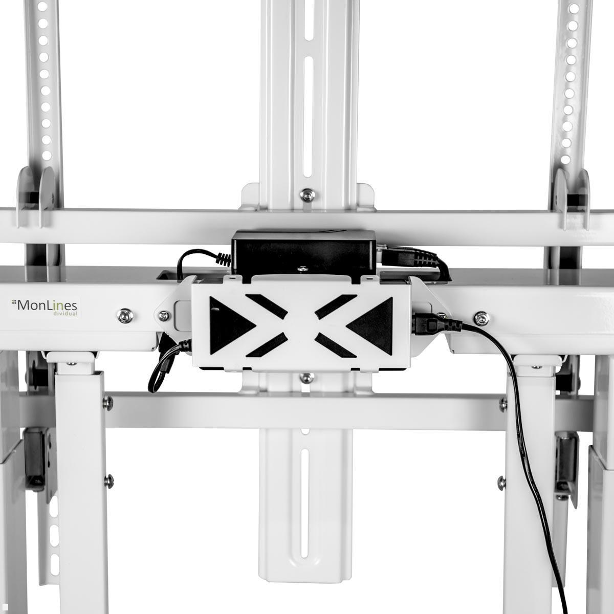 MonLines MBS016W Elektrischer Monitorständer mit Ablage / Kabelaufroller Box bis 98Zoll VESA Halterung