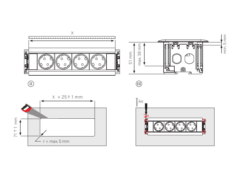 EVOline FrameDock SMALL 3x Steckdose Zeichnung