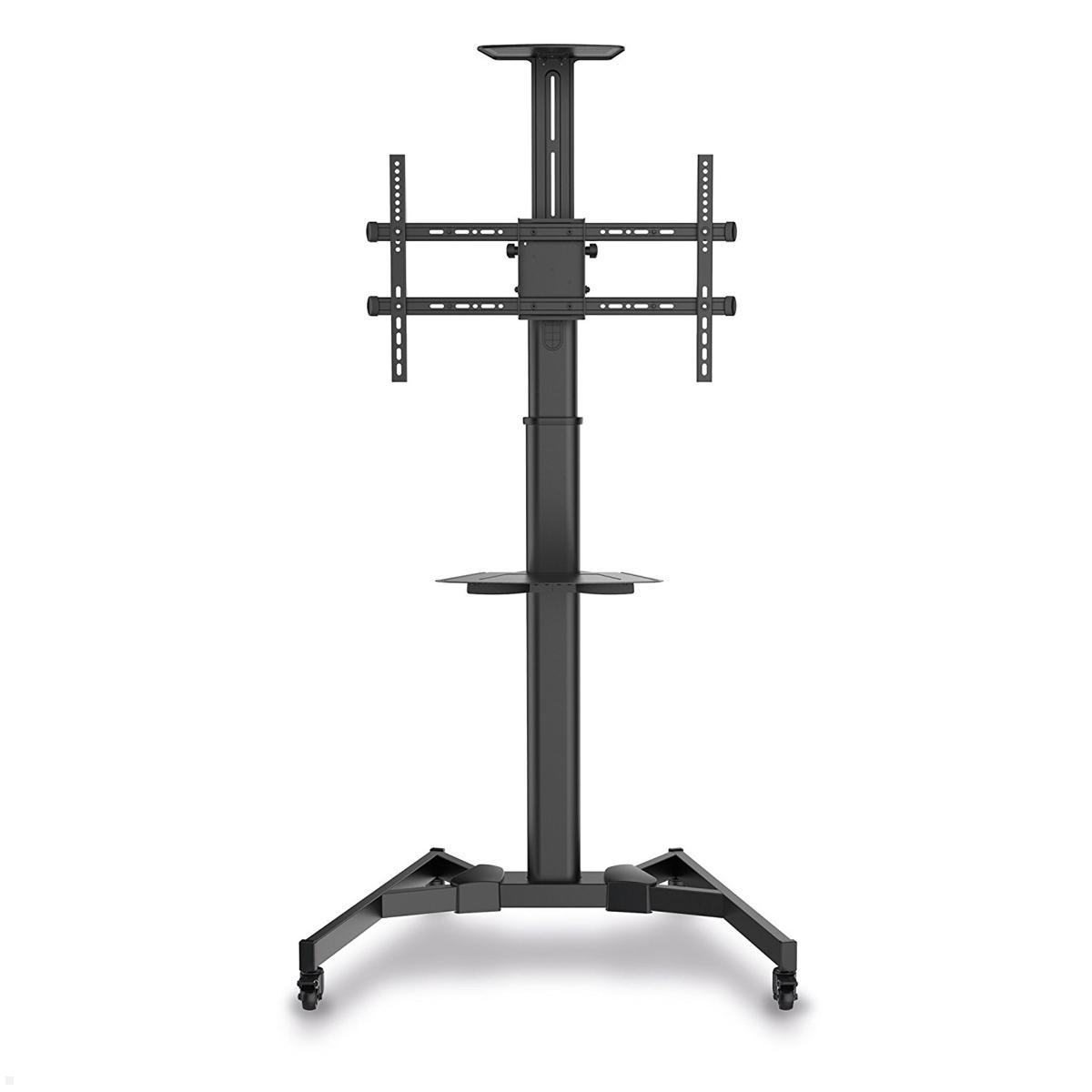 PureMounts PM-CART-70B TV Ständer mit Rollen + Ablagen bis 70 Zoll, schwarz feststellbare Rollen