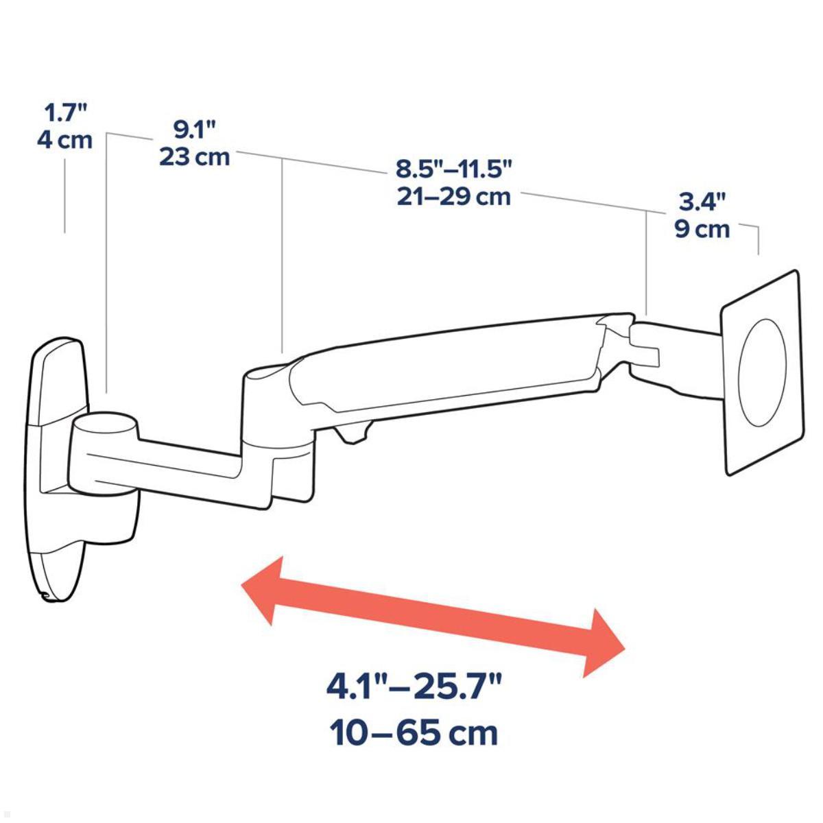 Ergotron LX Arm Monitorhalterung für Rohre / Säulen 56-60 mm, silber, Abmessungen