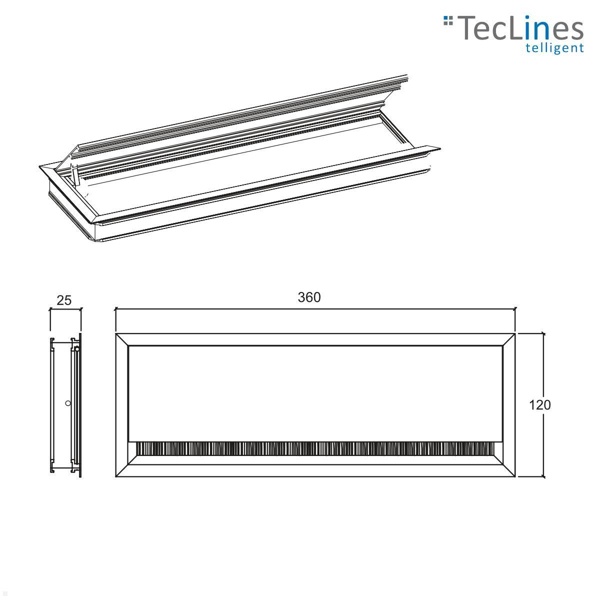 TecLines TKD015B Kabeldurchführung 120x360 mm mit Soft Close, schwarz technische Zeichnung