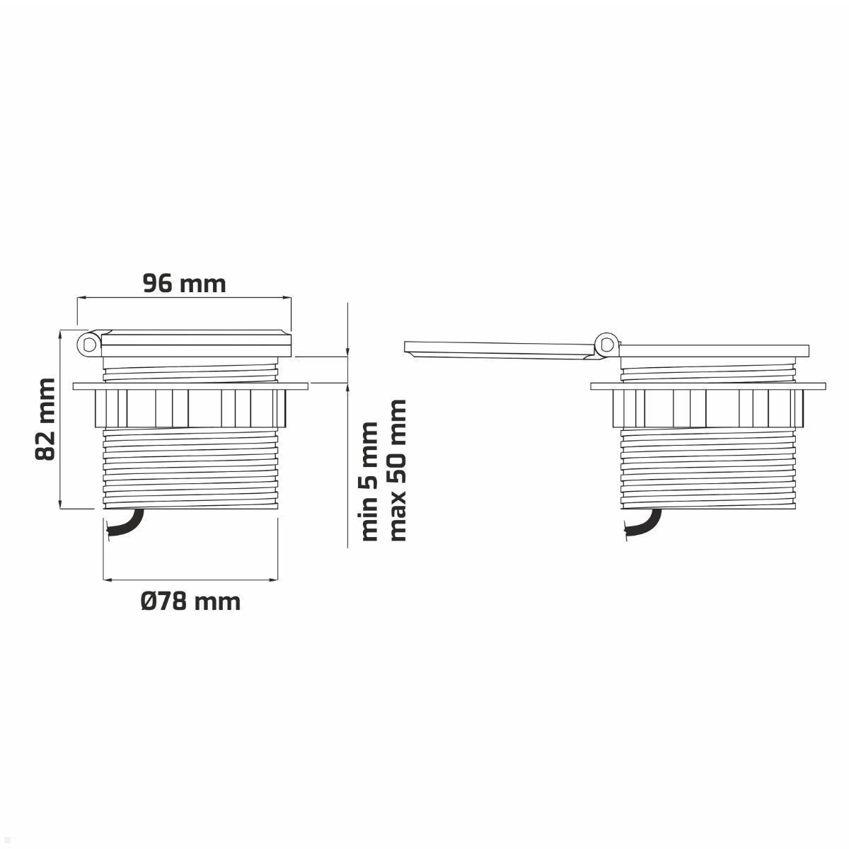 TecLines TES005B Einbausteckdose mit 1x USB-A, 1x USB-C, 1x Leer, Qi, Einbau Maße