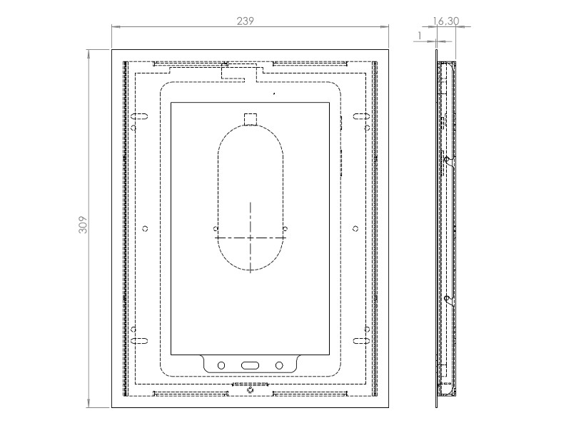 TabLines TWE049W Tablet Wandeinbau für Samsung Tab A 10.1 - HB, weiß Maße