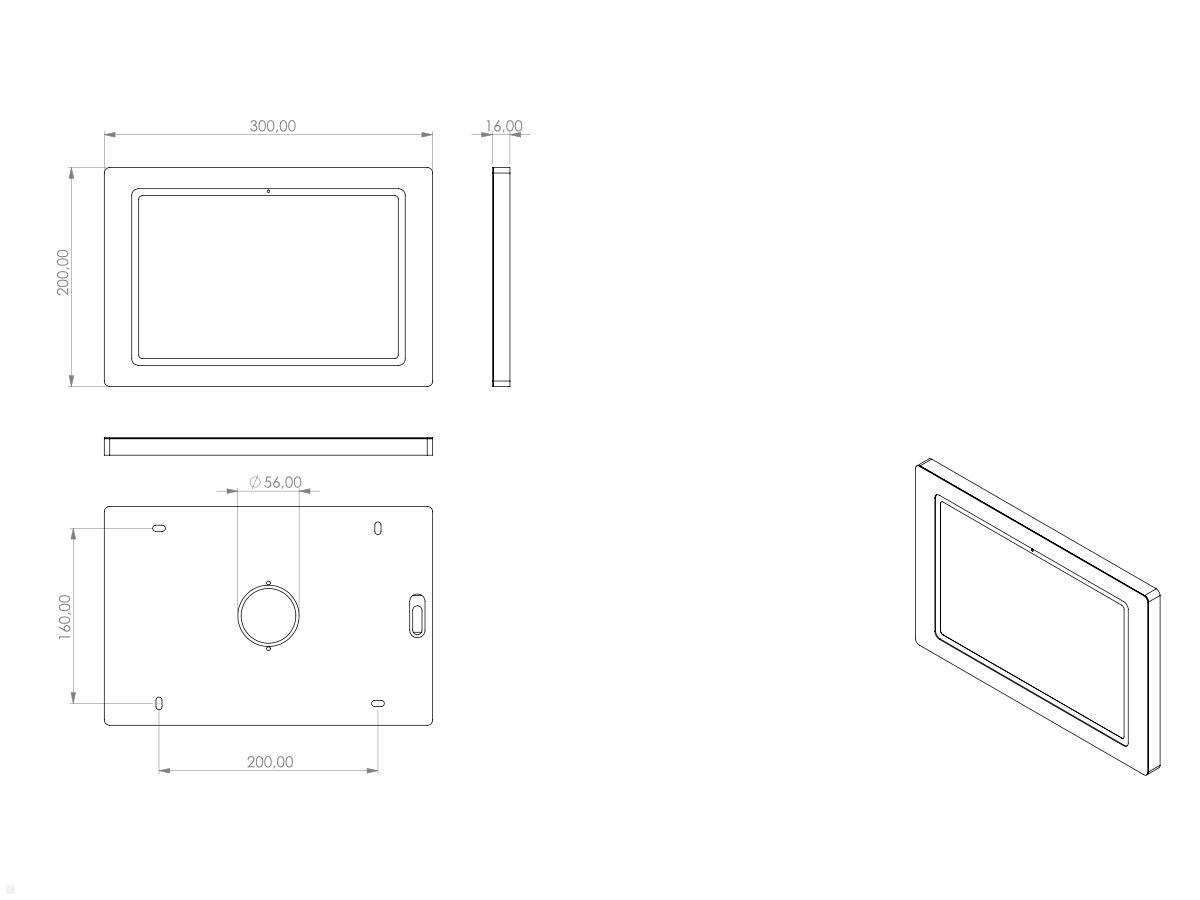 TabLines TWH029W Tablet Wandhalterung für Samsung Galaxy TAB S7 11.0 Zoll, weiß technische Zeichnung