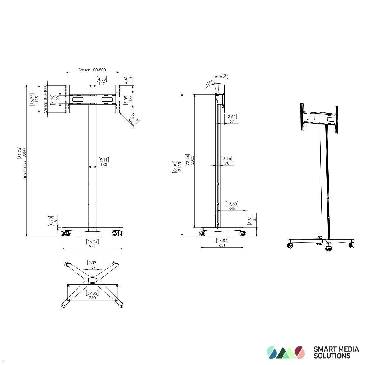 SMS Messekit mobiler Monitorständer Icon FH MT 2000 EU (2-teilig) ohne Case, Skizze