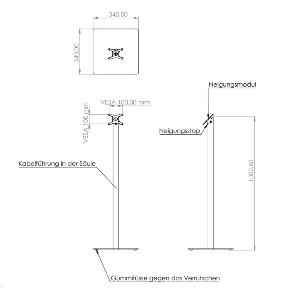 TabLines TBS009E Tablet Bodenständer mit VESA Neigungsmodul, Zeichnung