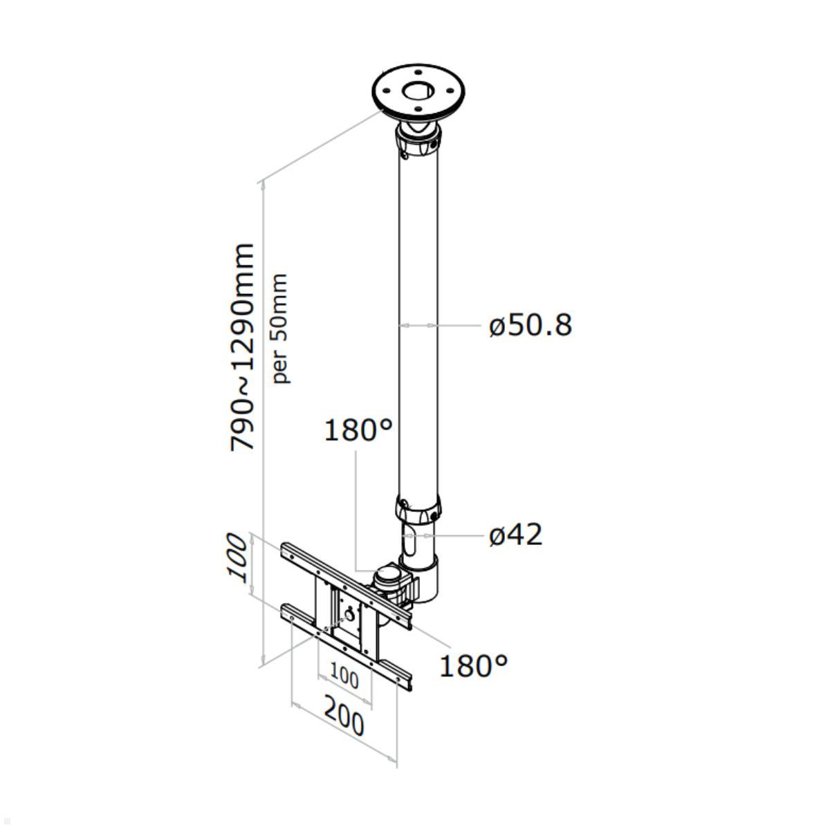 Neomounts FPMA-C100 Monitor Deckenhalterung 790 - 1290mm, schwarz Maße