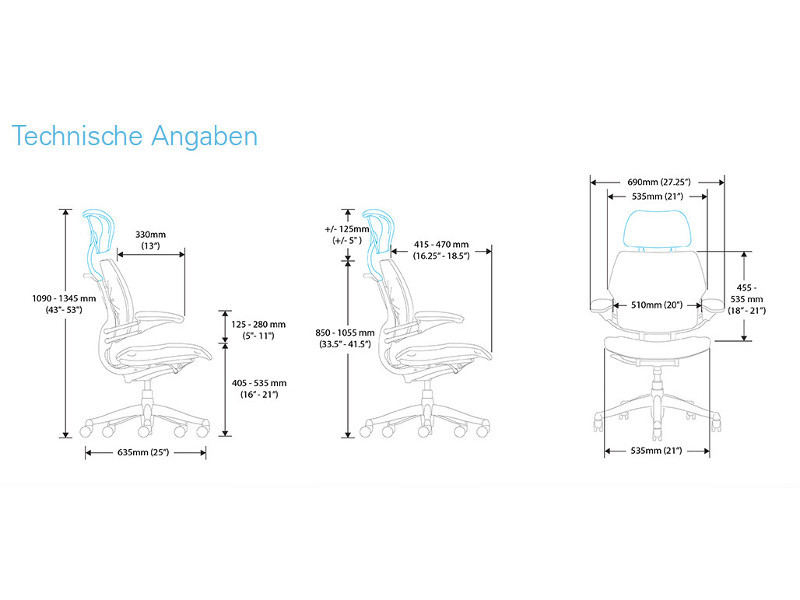 Humanscale Bürostuhl Leder Freedom Headrest Maße