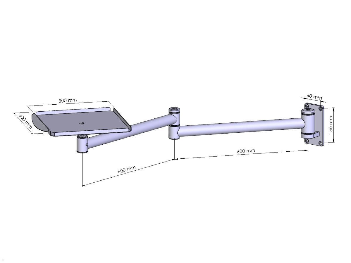 TecLines TBH001G Beamer Wandhalterung schwenkbar 2x 600 mm grau, technische Zeichnung